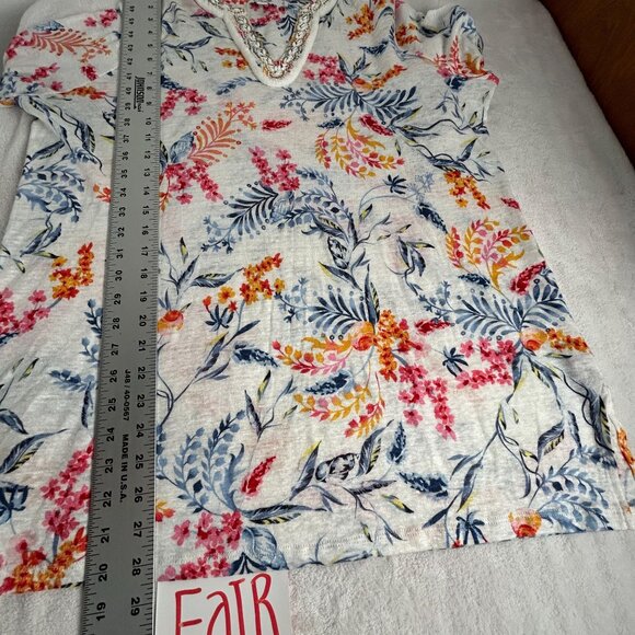 Chico's Womens Linen Nautical Embellished Tunic Top Size 2 US Large White Orange - Picture 10 of 10